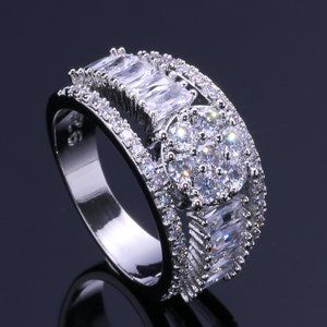 🎁 Luxury Anillos Rectangle Round Gemstone 925 Silver Ring for Women,VIP535